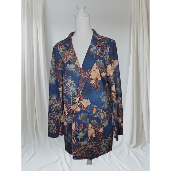Solitaire Floral Open Front Long Sleeve Blazerwith Pockets Size M - Picture 1 of 5